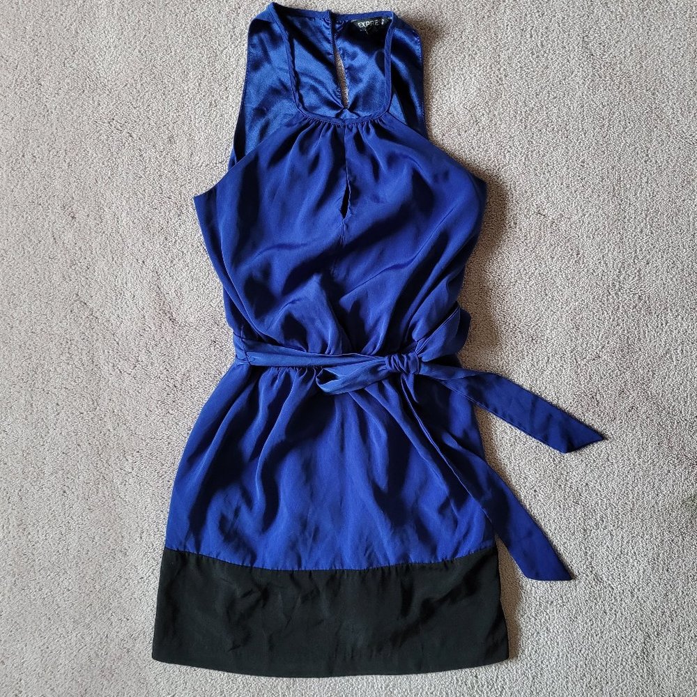 Express Blue with Black Accent Dress Fully Lined Removable Belt